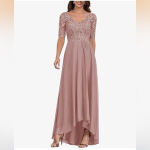 Elegant Lace Evening Gown in Mauve